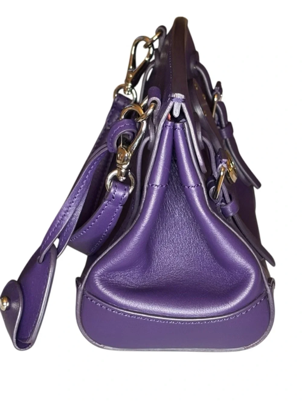 Ralph Lauren Mini Ricky Satchel | Purple Leather | Silver Hardware